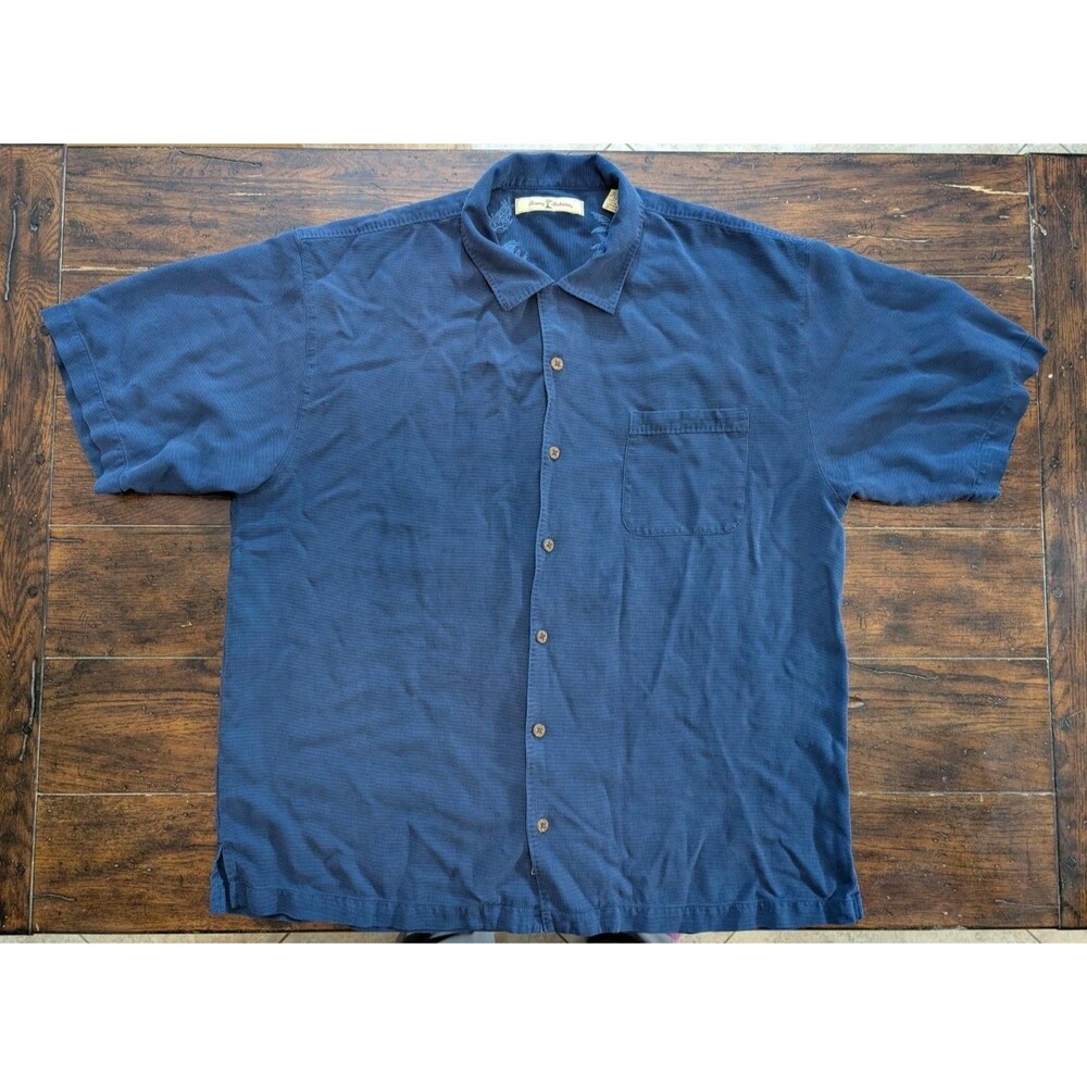 VTG TOMMY BAHAMA 100% Silk Camp Shirt XL Blue Coastal Dad Old Money Gorpcore